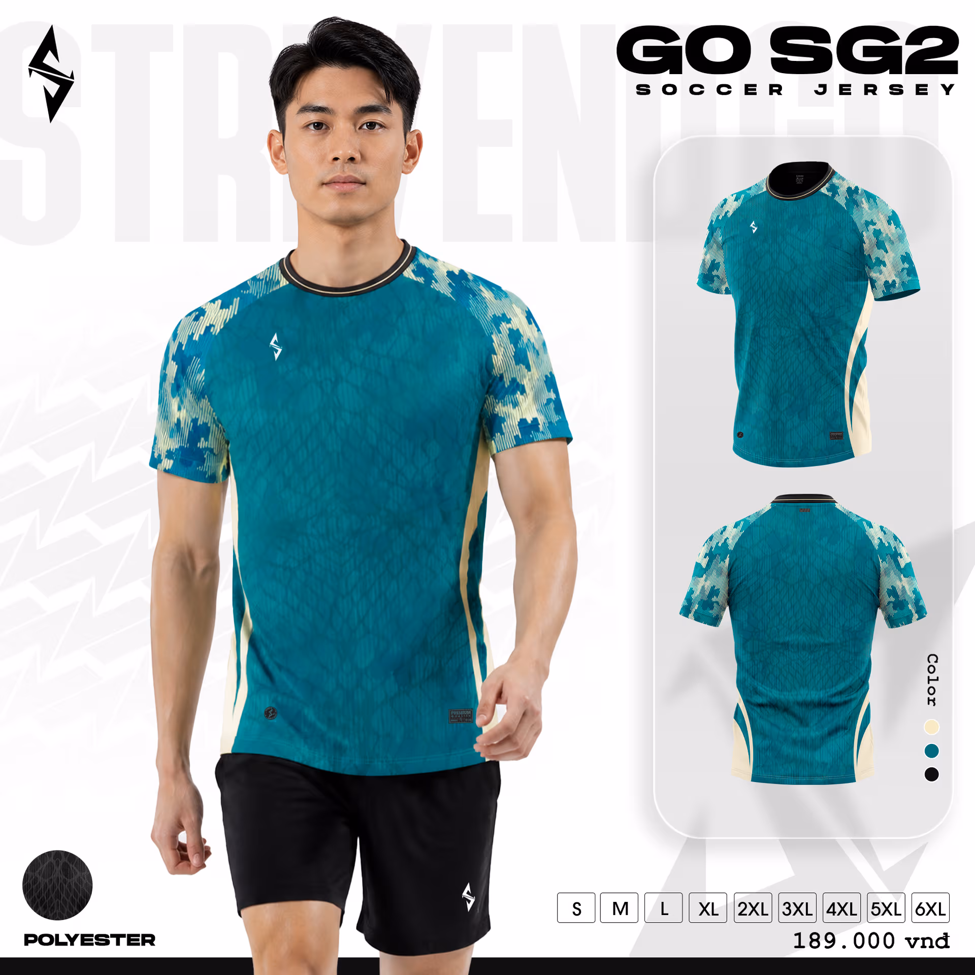 Bộ quần áo bóng đá Strivend GO SG02 Xanh Cổ Vịt
