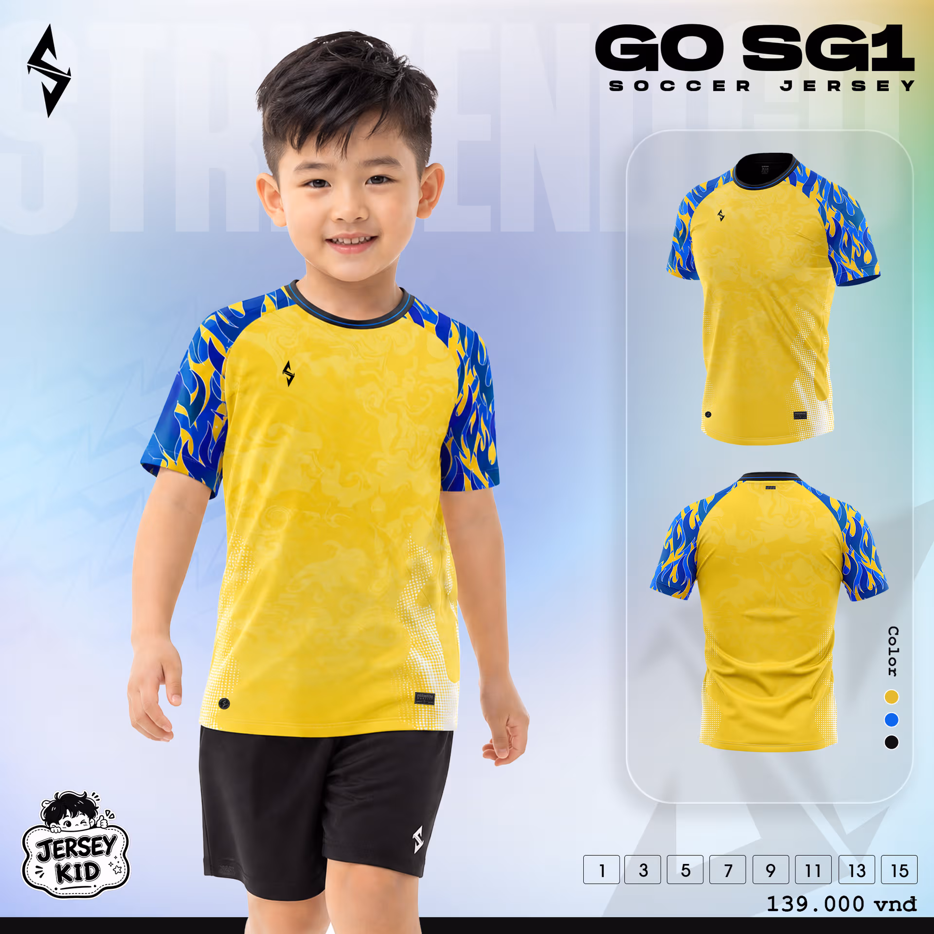 Bộ quần áo bóng đá trẻ em Strivend GO Kid SG01 Vàng