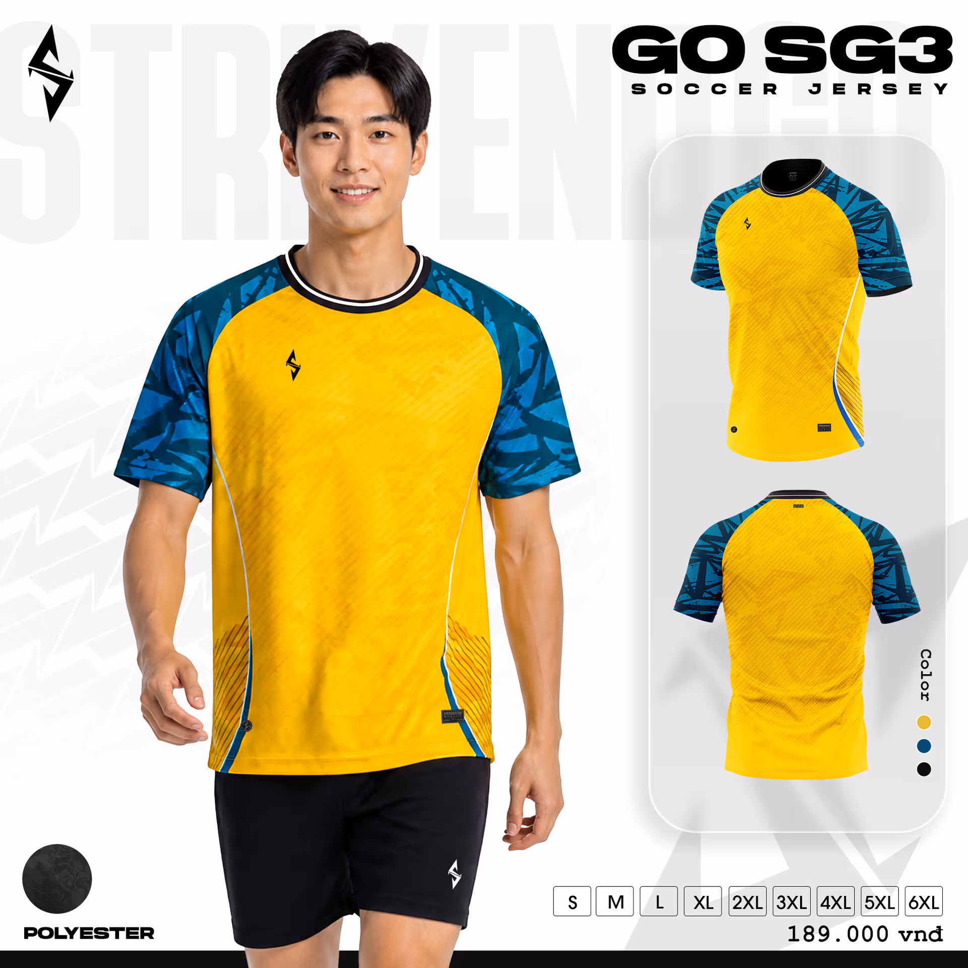 Bộ quần áo bóng đá Strivend GO SG03 Vàng