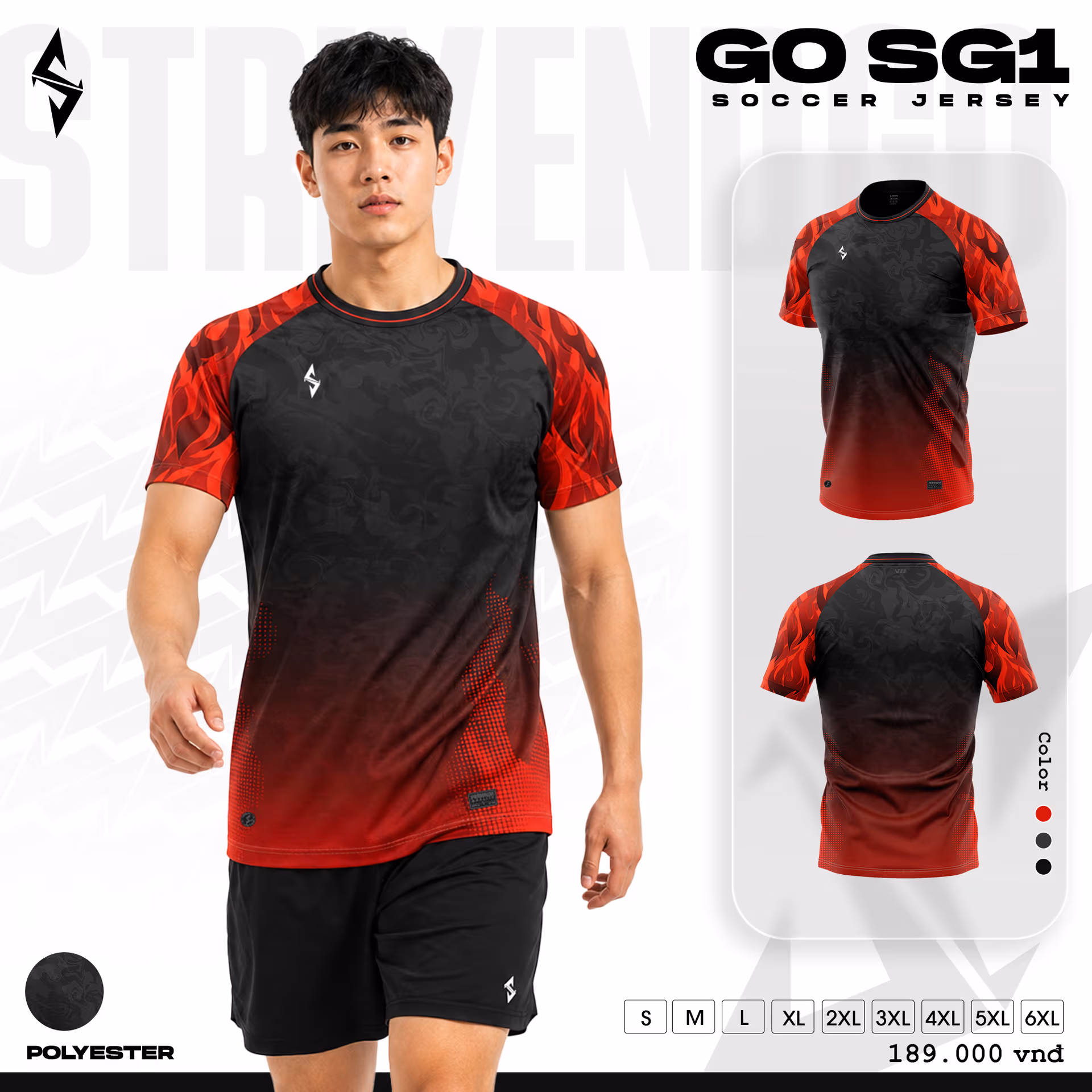Bộ quần áo bóng đá Strivend GO SG01 Đen Đỏ
