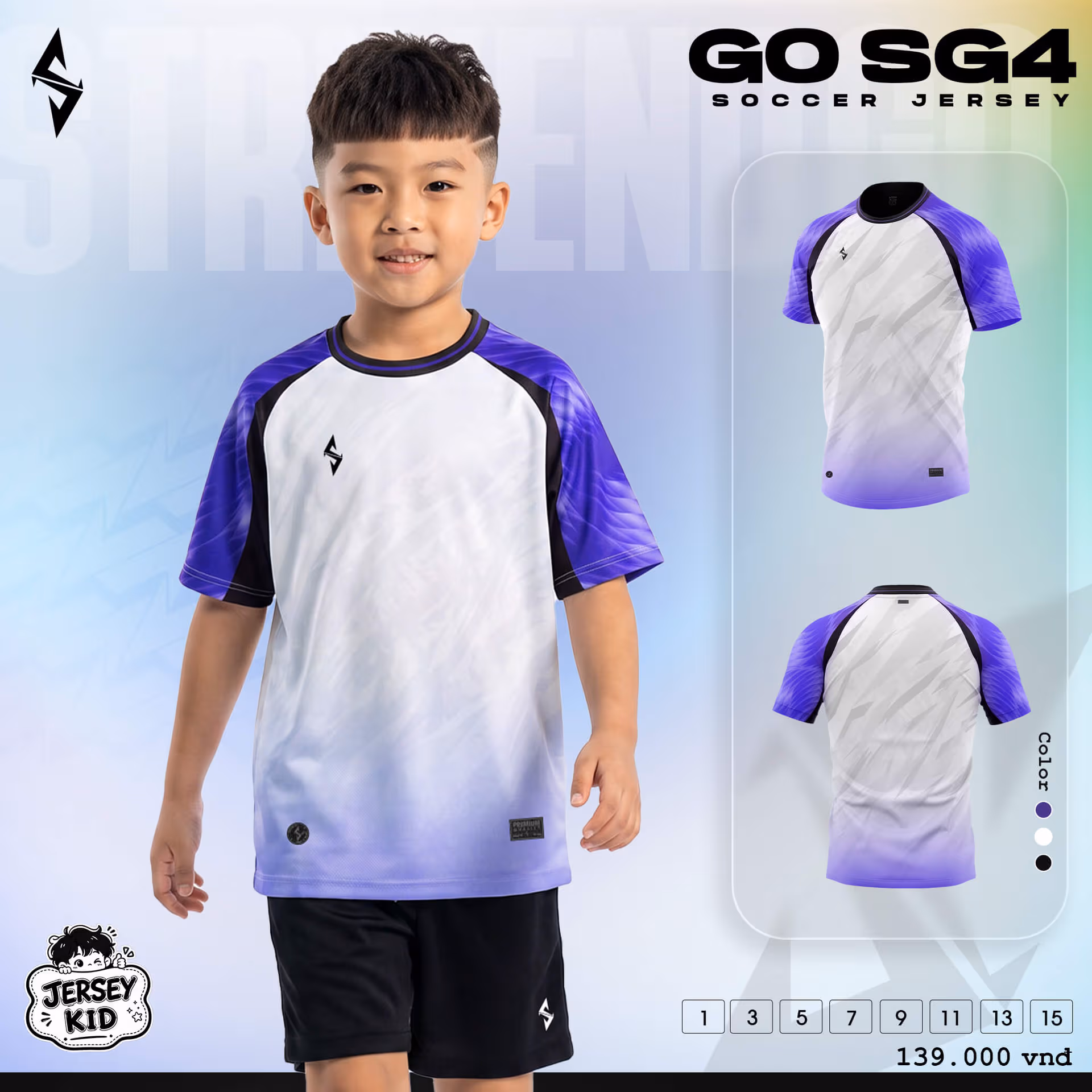 Bộ quần áo bóng đá trẻ em Strivend Go Kid SG04 Trắng Tím
