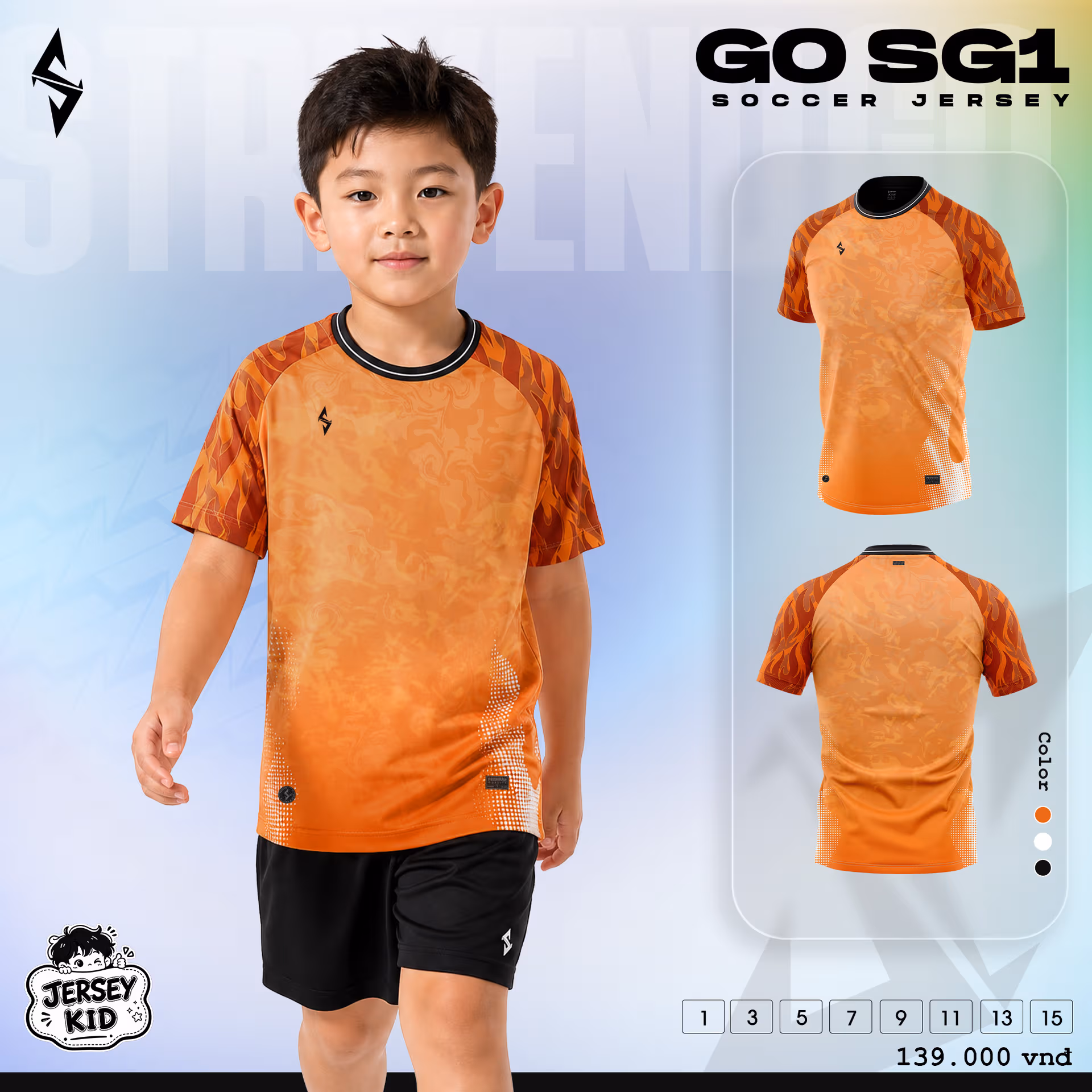 Bộ quần áo bóng đá trẻ em Strivend GO Kid SG01 Cam