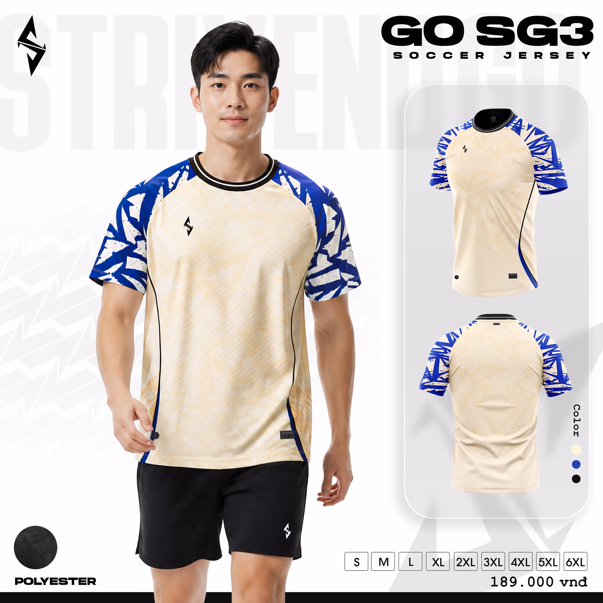 Bộ quần áo bóng đá Strivend GO SG03 Kem