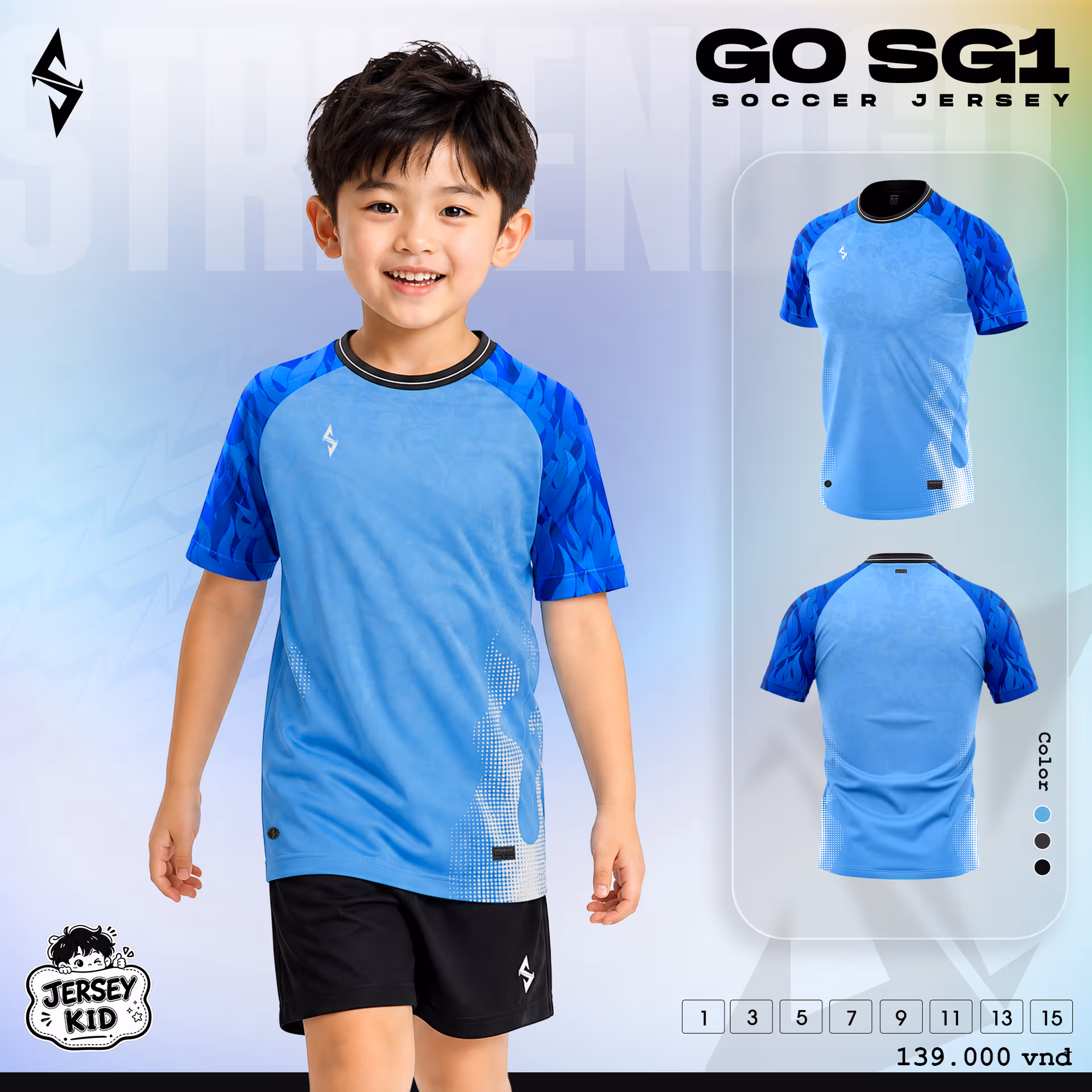 Bộ quần áo bóng đá trẻ em Strivend GO Kid SG01 Xanh Ya