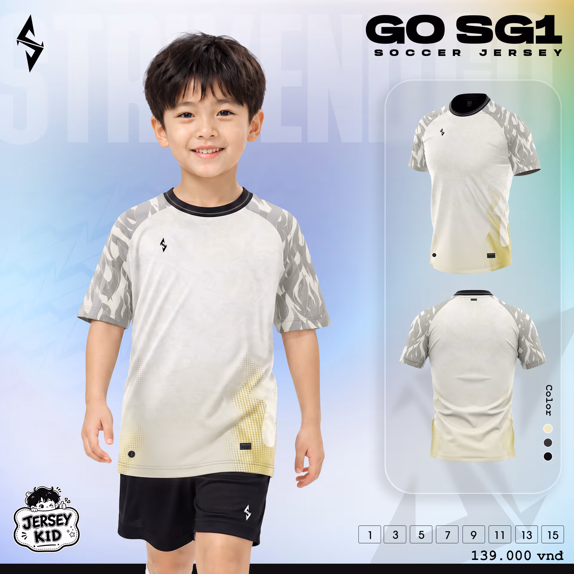 Bộ quần áo bóng đá trẻ em Strivend GO Kid SG01 Kem