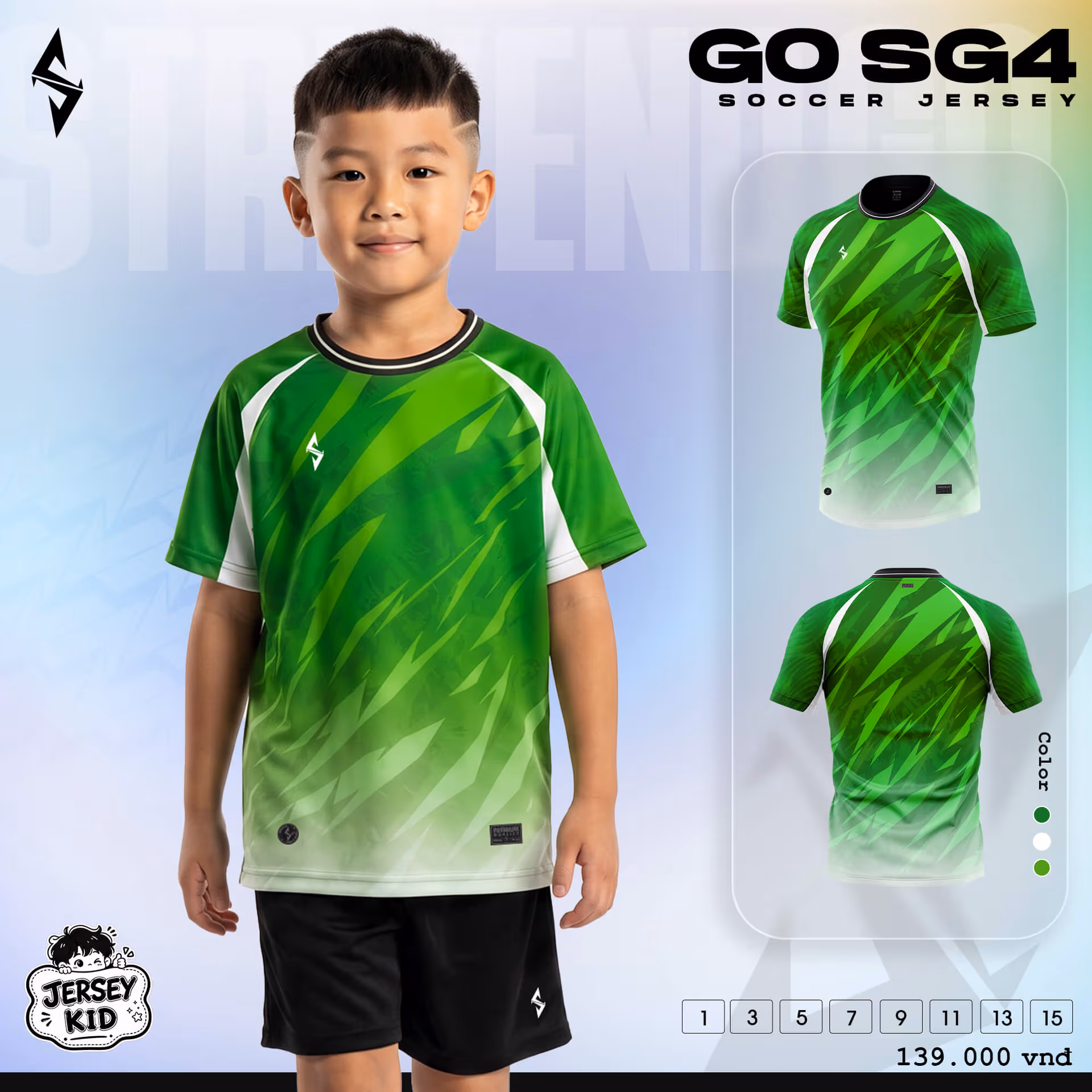 Bộ quần áo bóng đá trẻ em Strivend Go Kid SG04 Xanh Lá