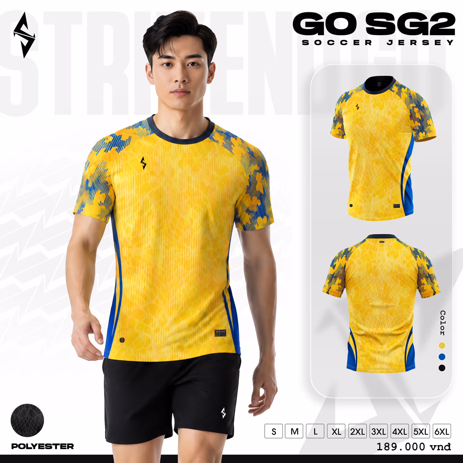 Bộ quần áo bóng đá Strivend GO SG02 Vàng