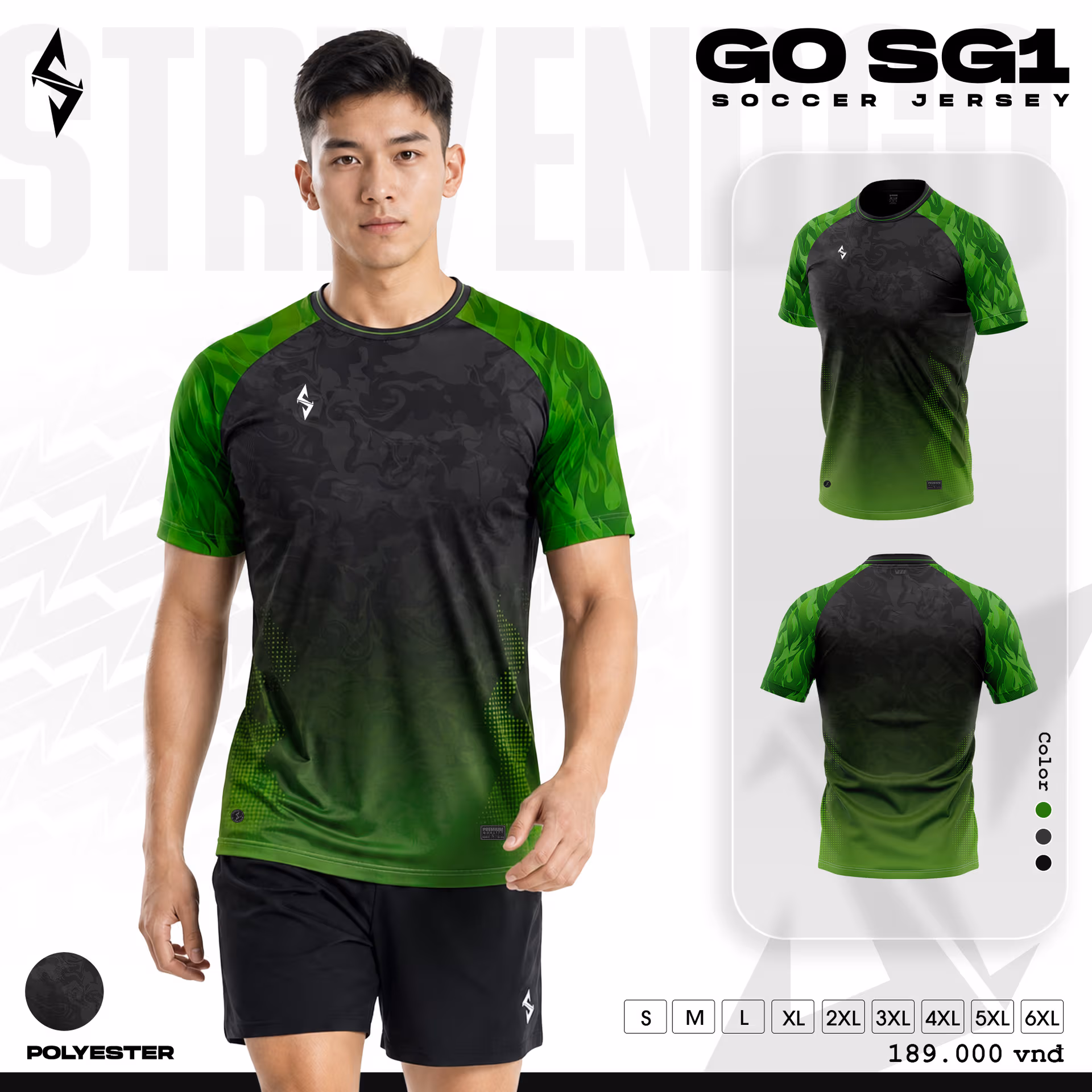 Bộ quần áo bóng đá Strivend GO SG01 Đen Xanh Lá