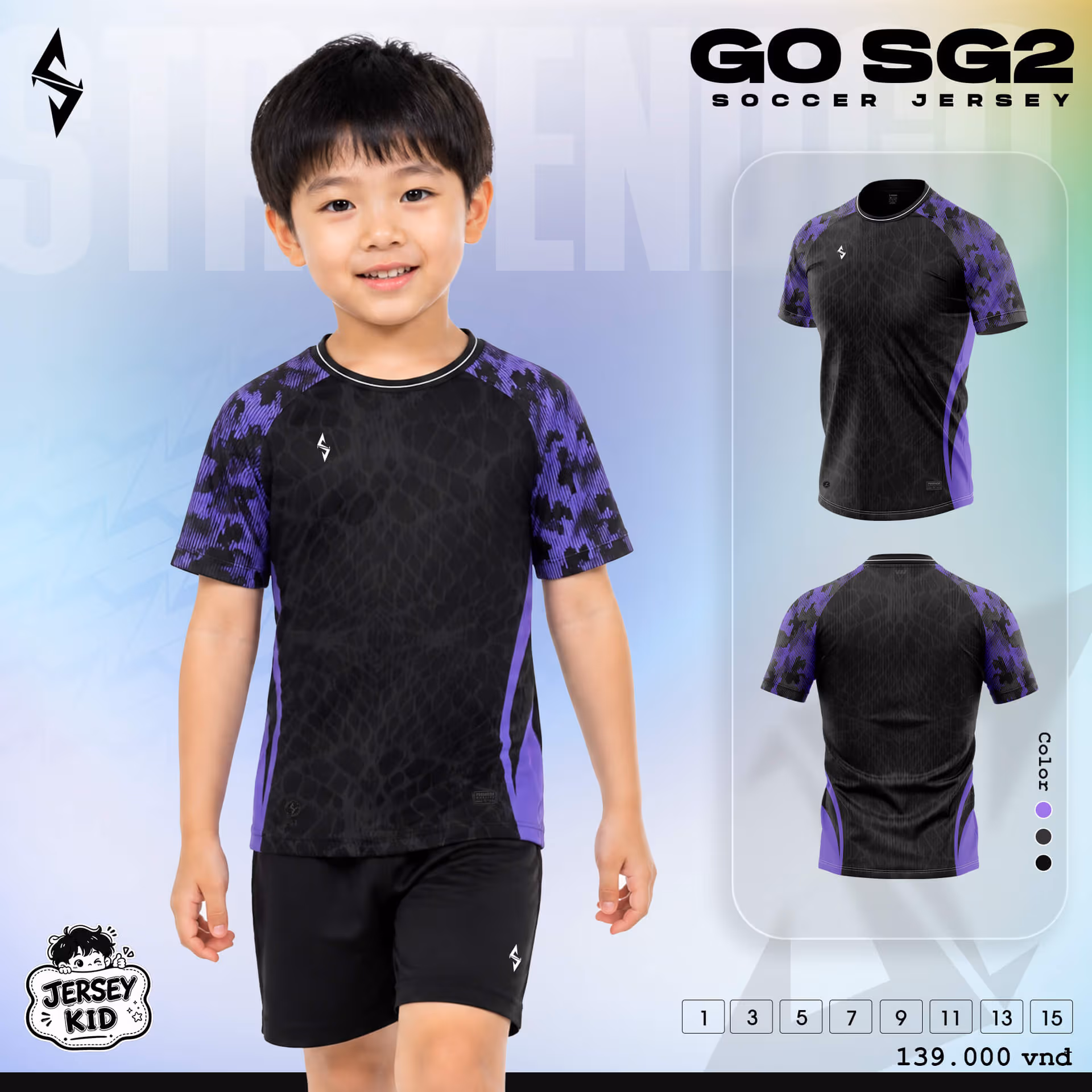 Bộ quần áo bóng đá trẻ em Strivend GO Kid SG02 Đen