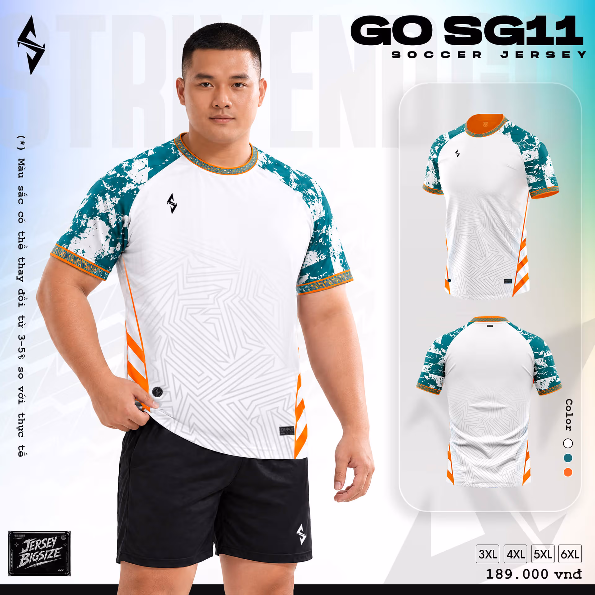 Bộ quần áo bóng đá Strivend Go Big Size SG11 Trắng Lá