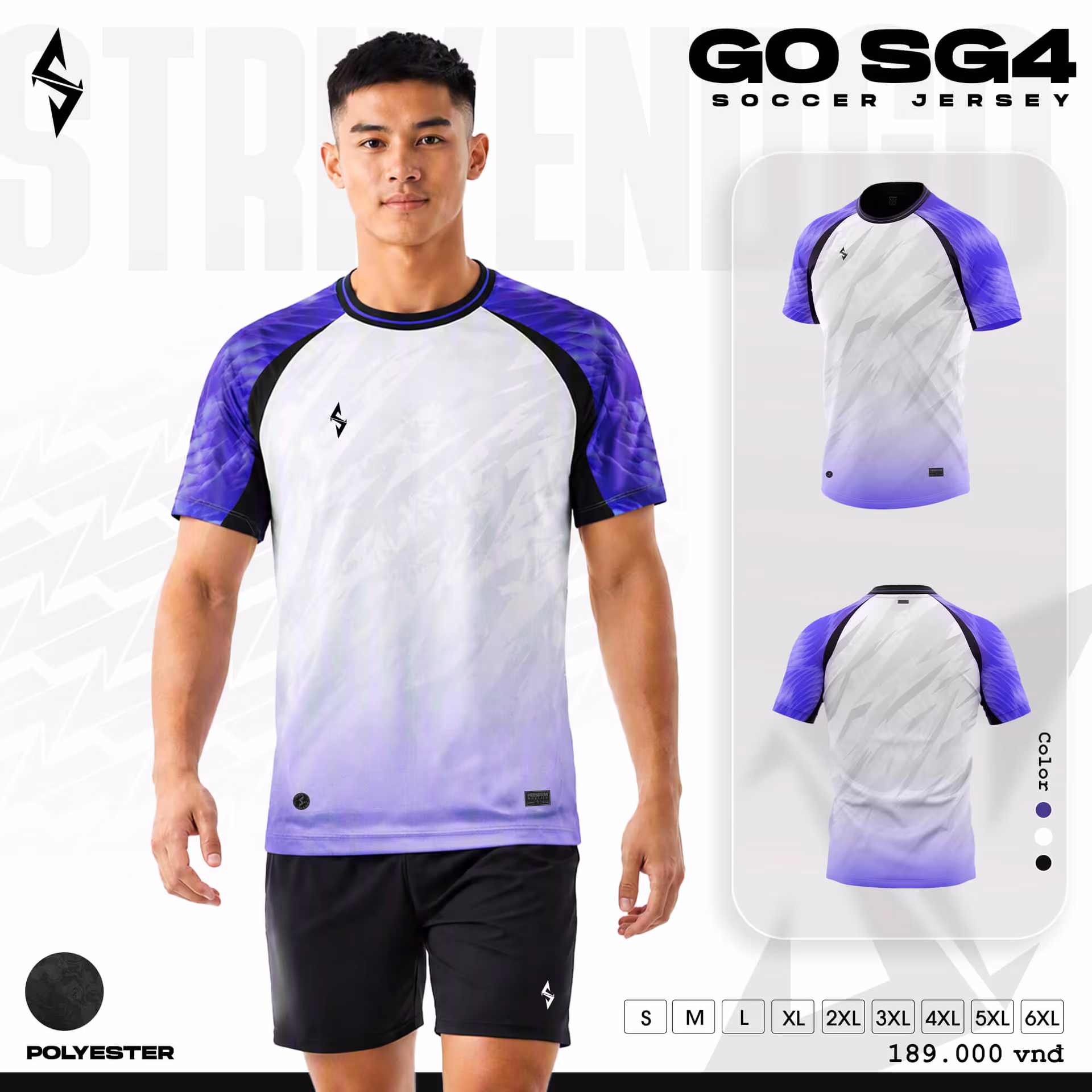 Bộ quần áo bóng đá Strivend Go SG04 Trắng Tím