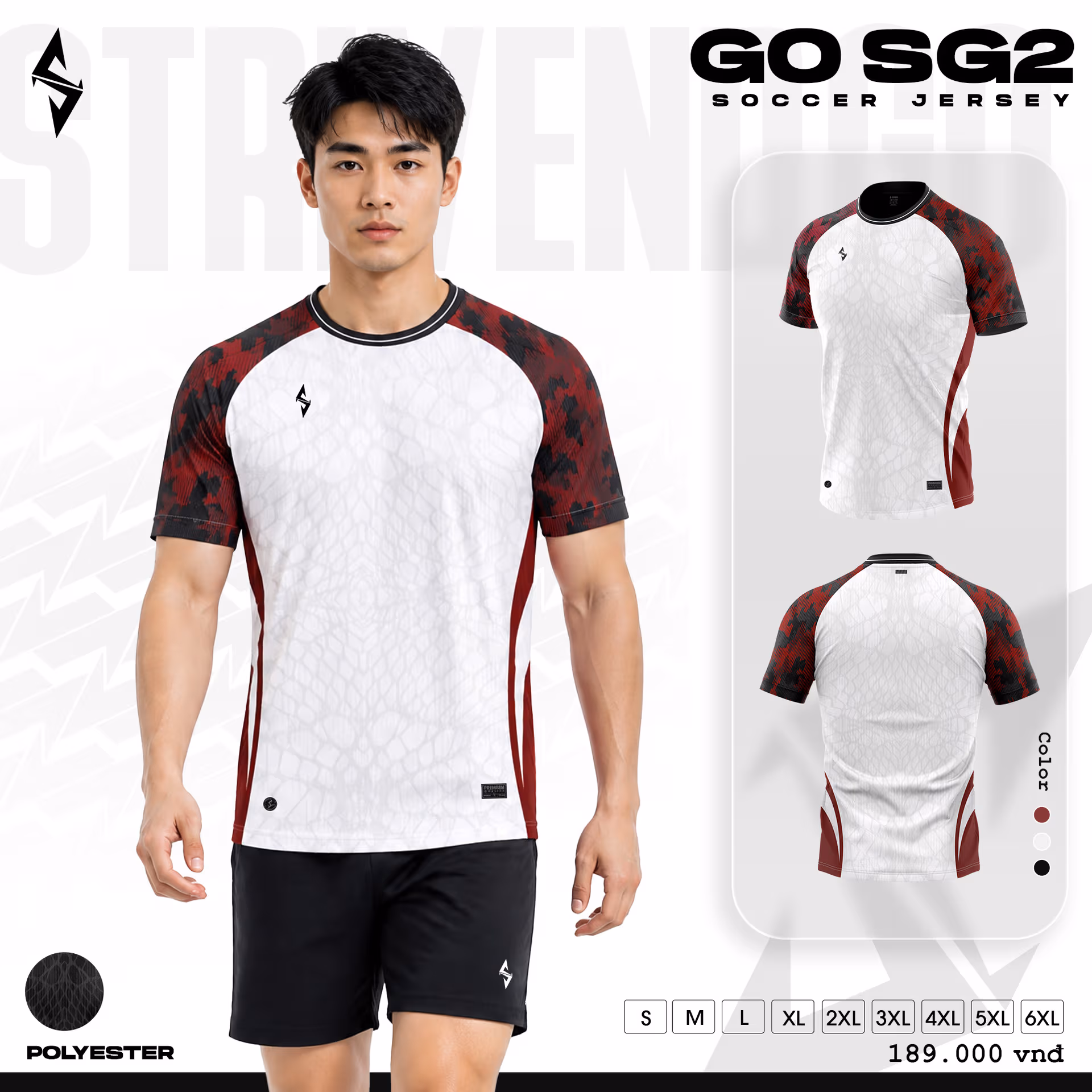 Bộ quần áo bóng đá Strivend GO SG02 Trắng Đỏ