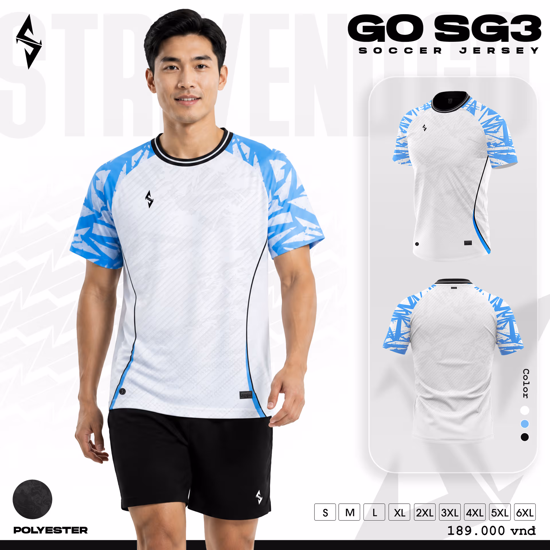 Bộ quần áo bóng đá Strivend GO SG03 Trắng Xanh
