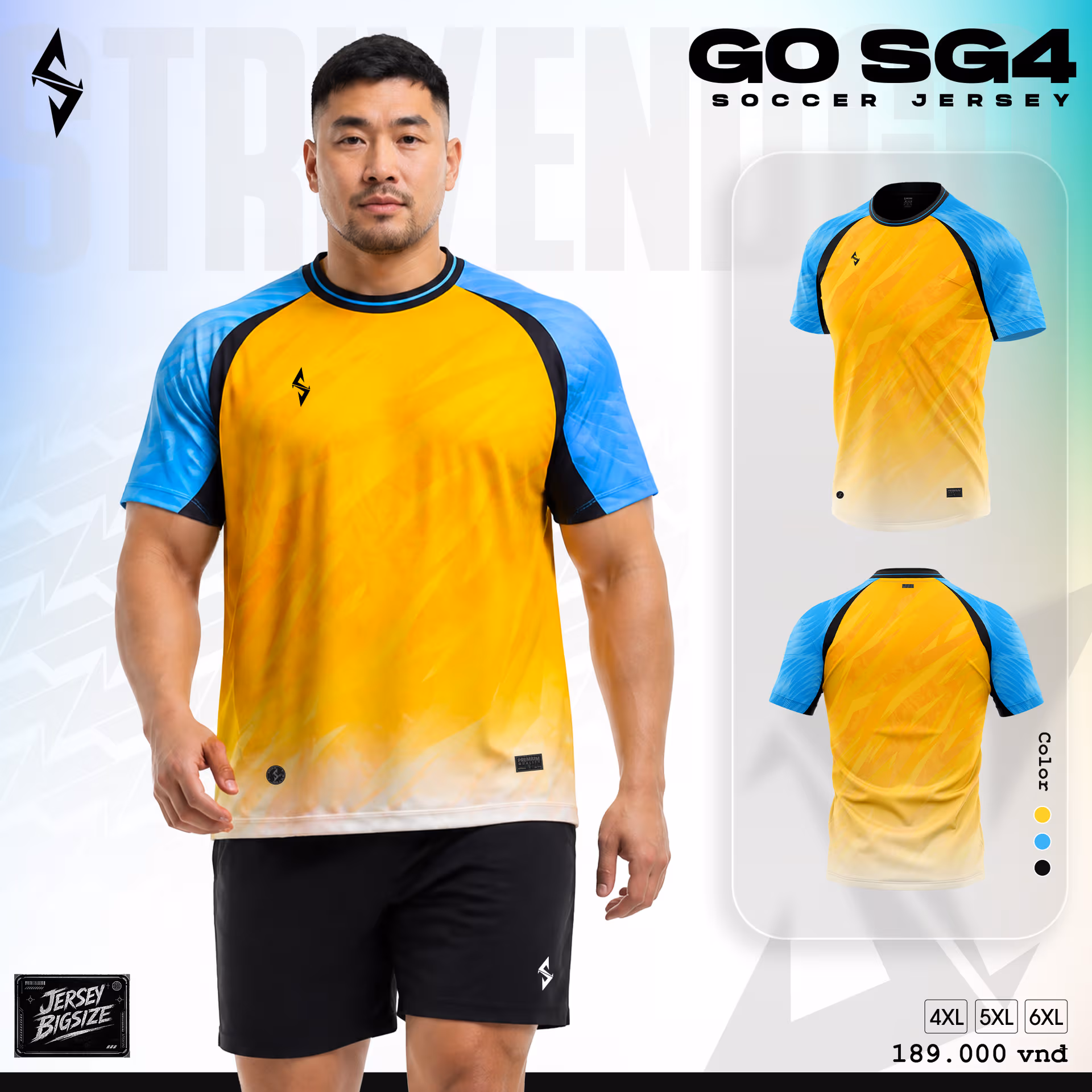 Bộ quần áo bóng đá Strivend Go Big Size SG04 Vàng