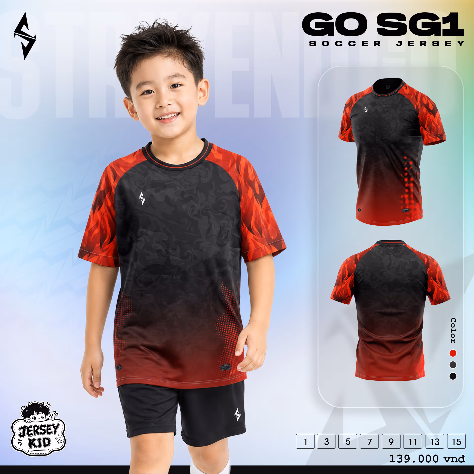 Bộ quần áo bóng đá trẻ em Strivend GO Kid SG01 Đen Đỏ