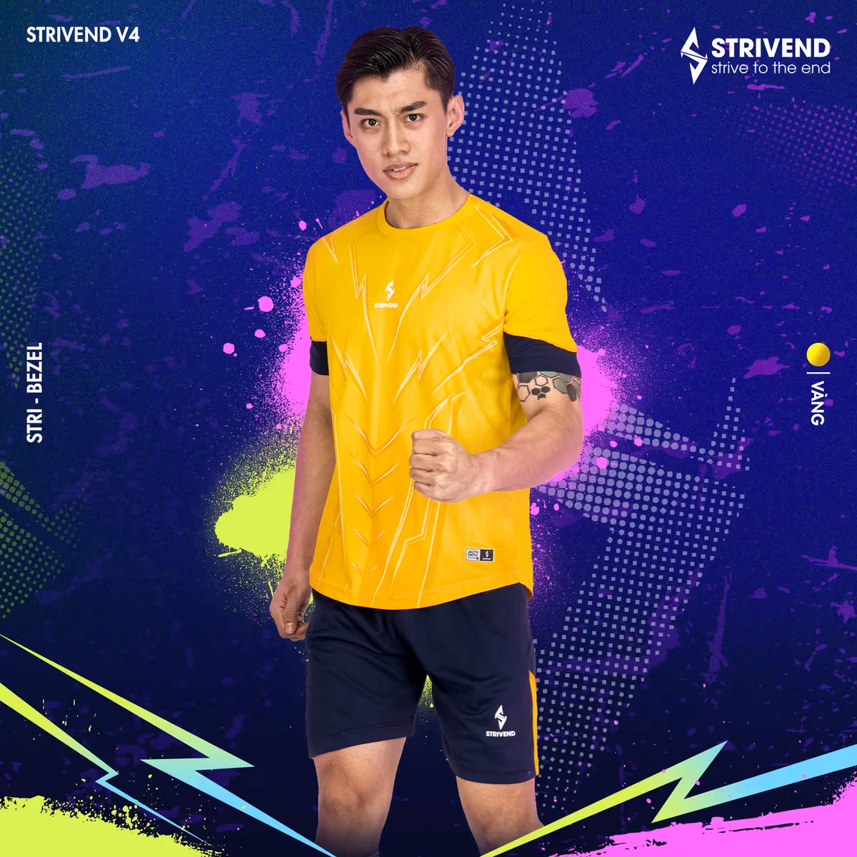 Bộ Quần Áo Bóng Đá Không Logo Strivend V4 Vàng