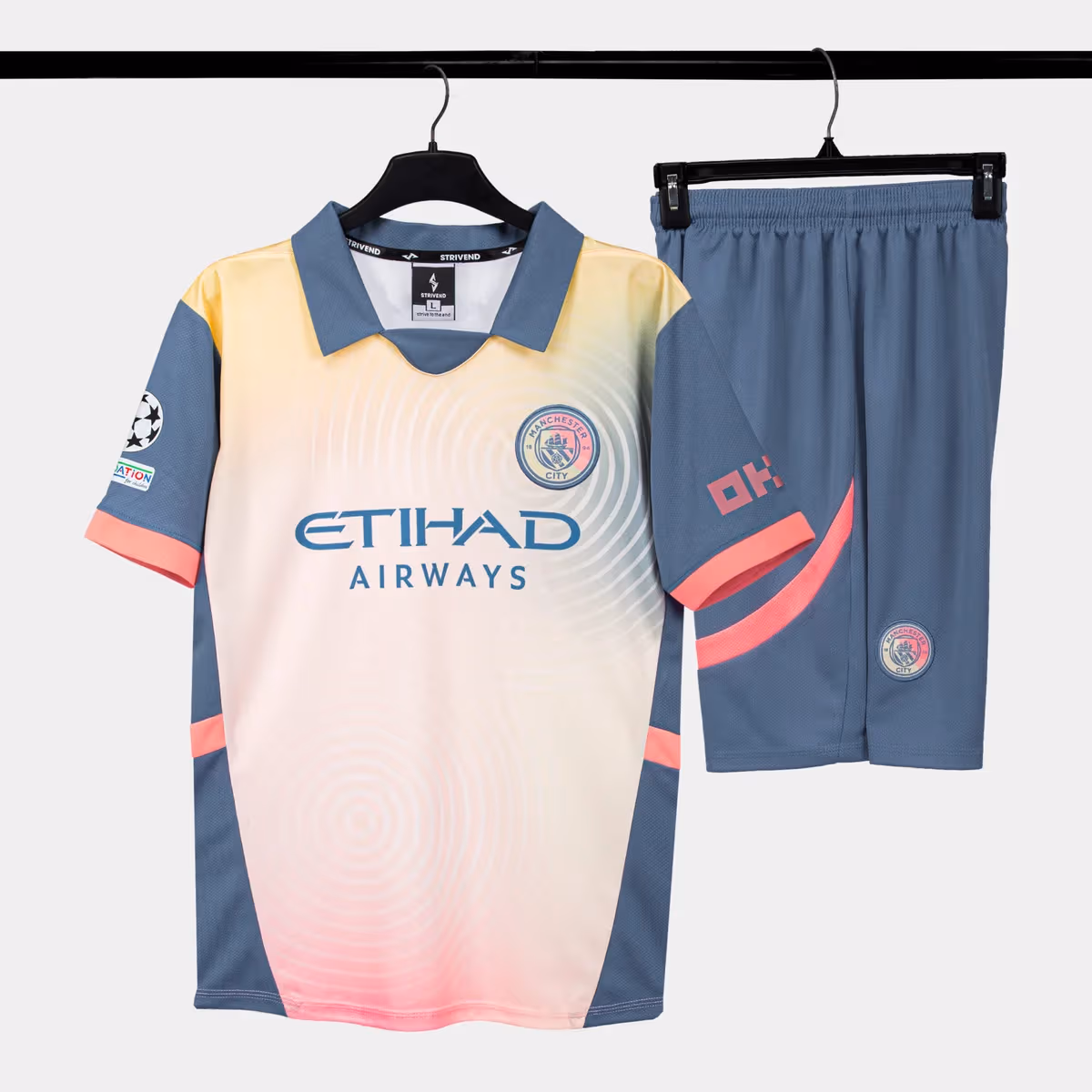 Bộ Quần Áo Bóng Đá Strivend Manchester City Xám Vàng 24/25